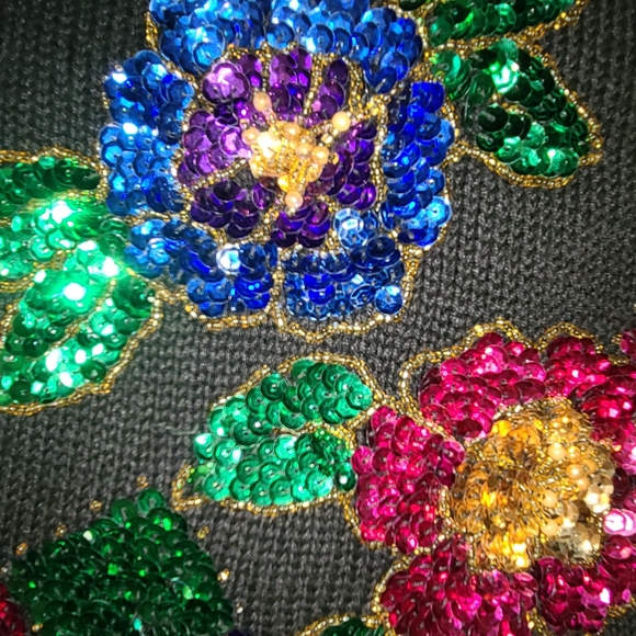 Vintage Margules black sweater with sequines Sz L - Picture 4 of 9